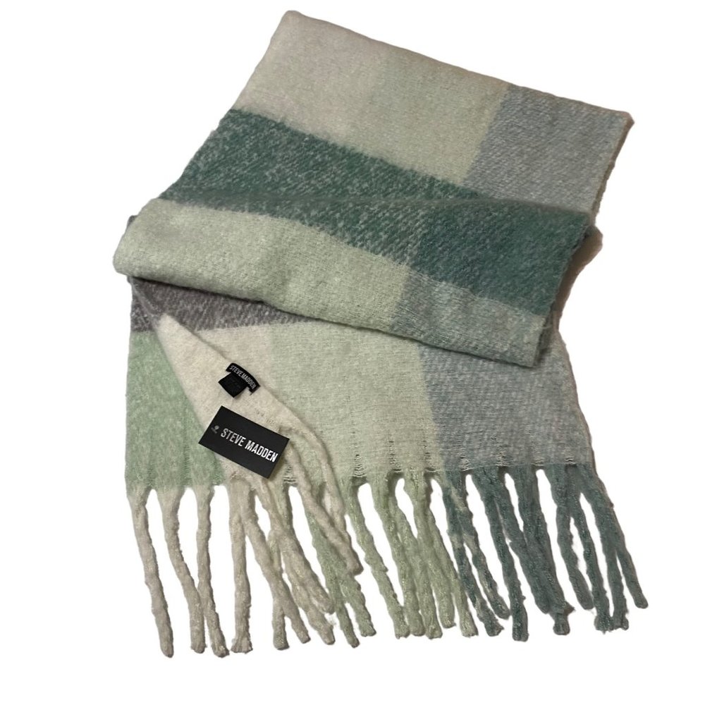 Steve Madden Lime Striped Plaid Muffler - Picture 7 of 16